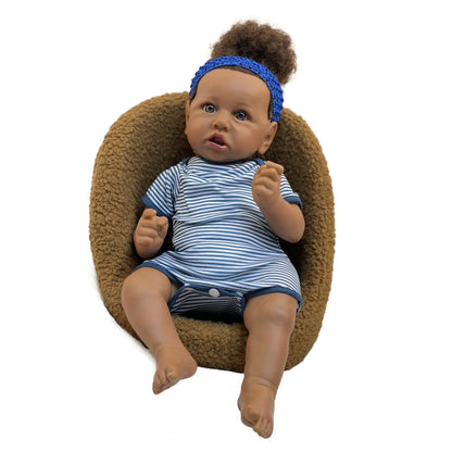 20inch 50cm African Skin Saskia Bebe Reborn Doll With Rooted Hair Handmade Soft Touch Cloth Body Feeling With 3D Painted Skin Lifelike Real Doll Gift Blue