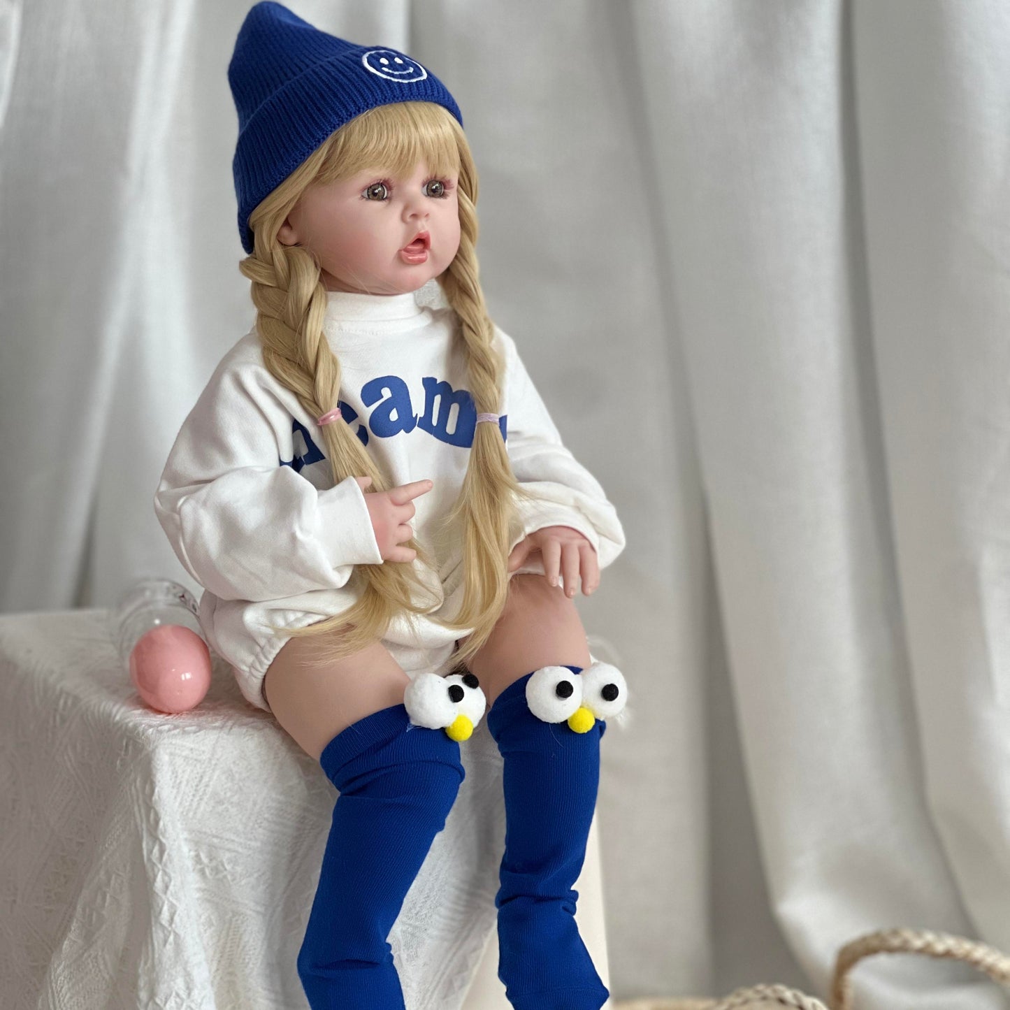 Reborn Doll--- 24 Inch Reborn Bebe Golden Hair Newborn Baby Soft Vinyl Head, Arms and Legs, Soft Cloth Body Bebe