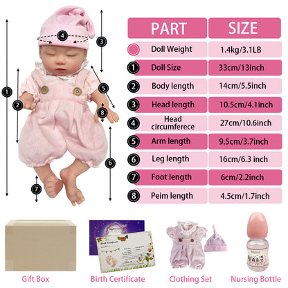 13inch Can Drink Milk Can Pee Silicone Reborn Baby Dolls Soft Full Body Solid Silicone