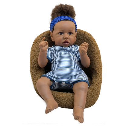 20inch 50cm African Skin Saskia Bebe Reborn Doll With Rooted Hair Handmade Soft Touch Cloth Body Feeling With 3D Painted Skin Lifelike Real Doll Gift Blue