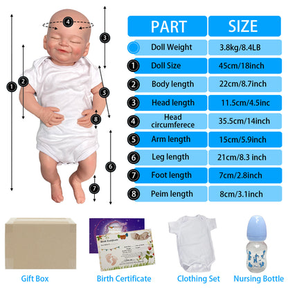 18 Inch/45cm Soft Silicone Reborn Doll - Perfect Gift for Kids: Smile Boy All Silicone Dolls with Genesis Oil Painted Newborn Baby Dolls