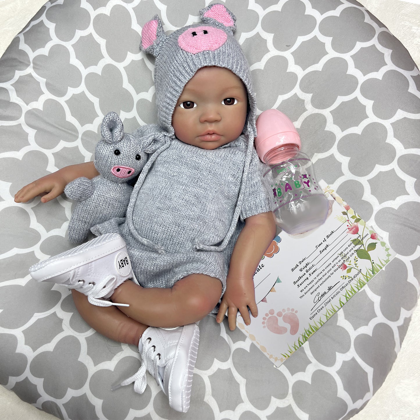 45cm/18Inch Dark Skin Solid Silicone Reborn Girl With Artist Oil Painted Skin, Whole Body Soft Platinum Silicone Newborn Baby Doll Can Bath, Reborn Doll Toy