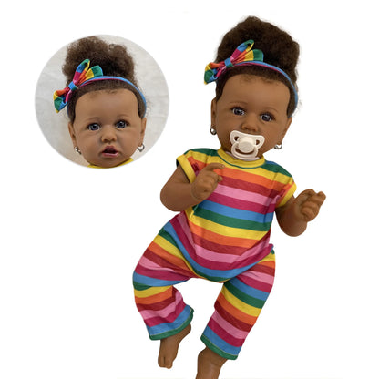 50cm African Saskia Bebe Reborn With Rooted Hair Handmade Soft Touch Feeling With 3D Painted Skin Lifelike Real Newborn Doll