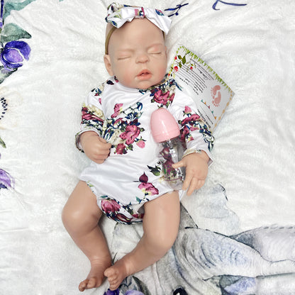 22 Inch/55cm All Silicone Big Sleeping Girl Reborn Doll - A Lifelike Full Body Soft Solid Silicone Newborn Baby Doll Perfect for Collection Gift Halloween/Thanksgiving Day/Christmas gift