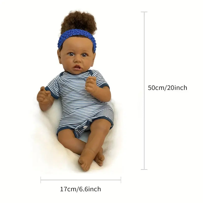 20inch 50cm African Skin Saskia Bebe Reborn Doll With Rooted Hair Handmade Soft Touch Cloth Body Feeling With 3D Painted Skin Lifelike Real Doll Gift Blue