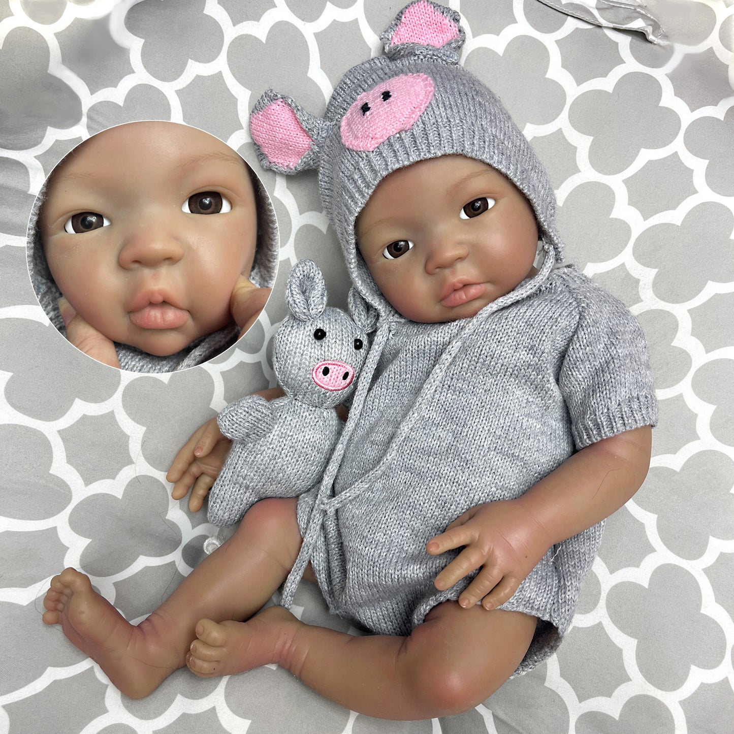 45cm/18Inch Dark Skin Solid Silicone Reborn Girl With Artist Oil Painted Skin, Whole Body Soft Platinum Silicone Newborn Baby Doll Can Bath, Reborn Doll Toy