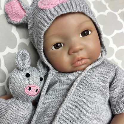 45cm/18Inch Dark Skin Solid Silicone Reborn Girl With Artist Oil Painted Skin, Whole Body Soft Platinum Silicone Newborn Baby Doll Can Bath, Reborn Doll Toy