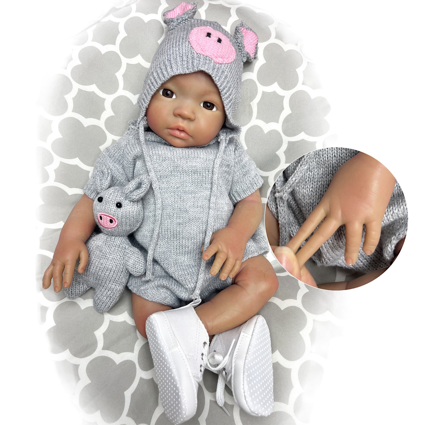 45cm/18Inch Dark Skin Solid Silicone Reborn Girl With Artist Oil Painted Skin, Whole Body Soft Platinum Silicone Newborn Baby Doll Can Bath, Reborn Doll Toy