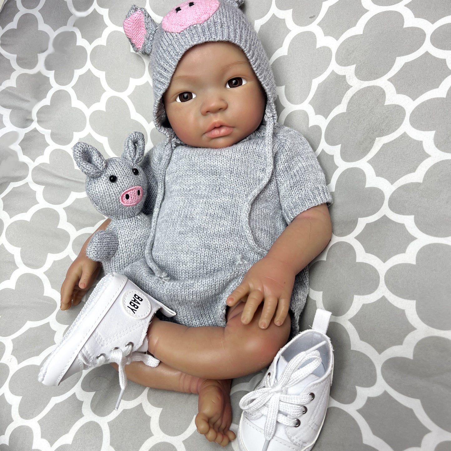 45cm/18Inch Dark Skin Solid Silicone Reborn Girl With Artist Oil Painted Skin, Whole Body Soft Platinum Silicone Newborn Baby Doll Can Bath, Reborn Doll Toy