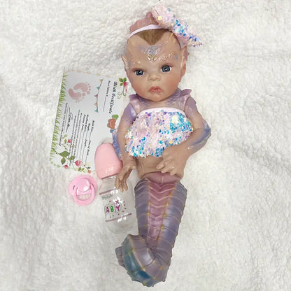 15.35inch Cuddly Reborn Mermaid Doll With Rooted Hair Handmade Lifelike Newborn Baby Doll Toy Bikini Outfits For Birthday Gift