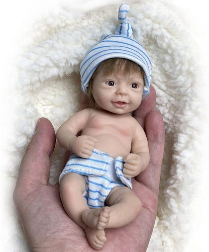 Reborn Baby Dolls Silicone Boys Full Body, 6 Inch Miniature Lifelike Solid Silicone Babies Doll with Open Eyes Toy Gift for Kids Collectors