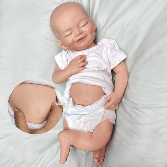 18 Inch/45cm Soft Silicone Reborn Doll - Perfect Gift for Kids: Smile Boy All Silicone Dolls with Genesis Oil Painted Newborn Baby Dolls