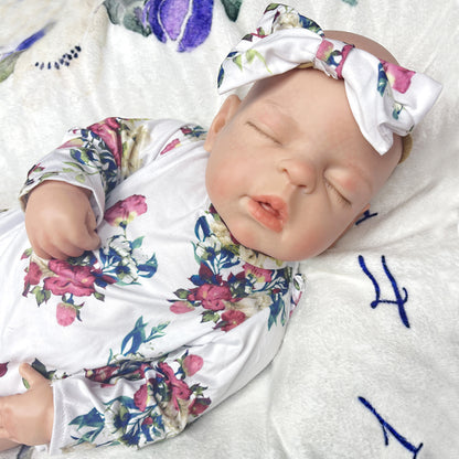 22 Inch/55cm All Silicone Big Sleeping Girl Reborn Doll - A Lifelike Full Body Soft Solid Silicone Newborn Baby Doll Perfect for Collection Gift Halloween/Thanksgiving Day/Christmas gift