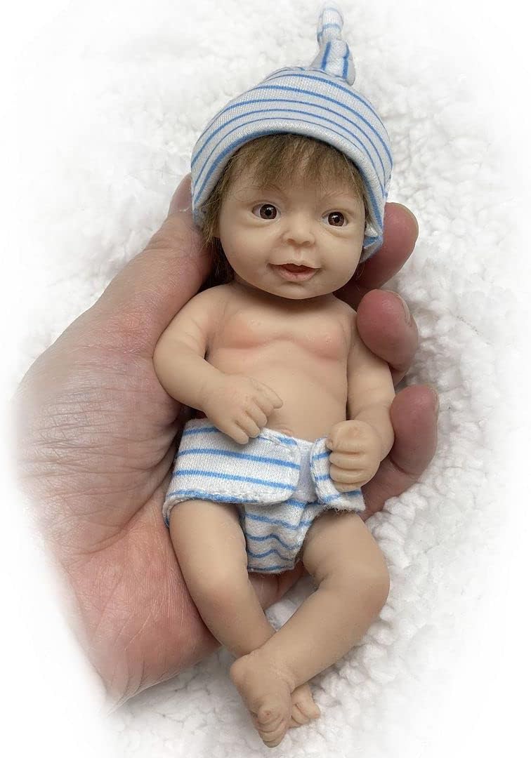 Reborn Baby Dolls Silicone Boys Full Body, 6 Inch Miniature Lifelike Solid Silicone Babies Doll with Open Eyes Toy Gift for Kids Collectors