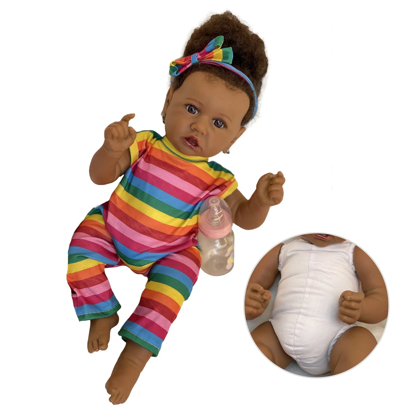 50cm African Saskia Bebe Reborn With Rooted Hair Handmade Soft Touch Feeling With 3D Painted Skin Lifelike Real Newborn Doll