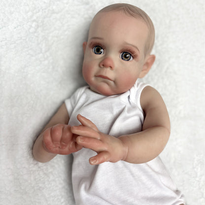 56cm/22Inch Doll, Artist Oil Painted Skin And Hair, Handmade Soft Silicone Vinyl Newborn Baby Dolls, Cuddly Open Eyes Lifelike Real Art Reborn Dolls Toy For Family, Gift