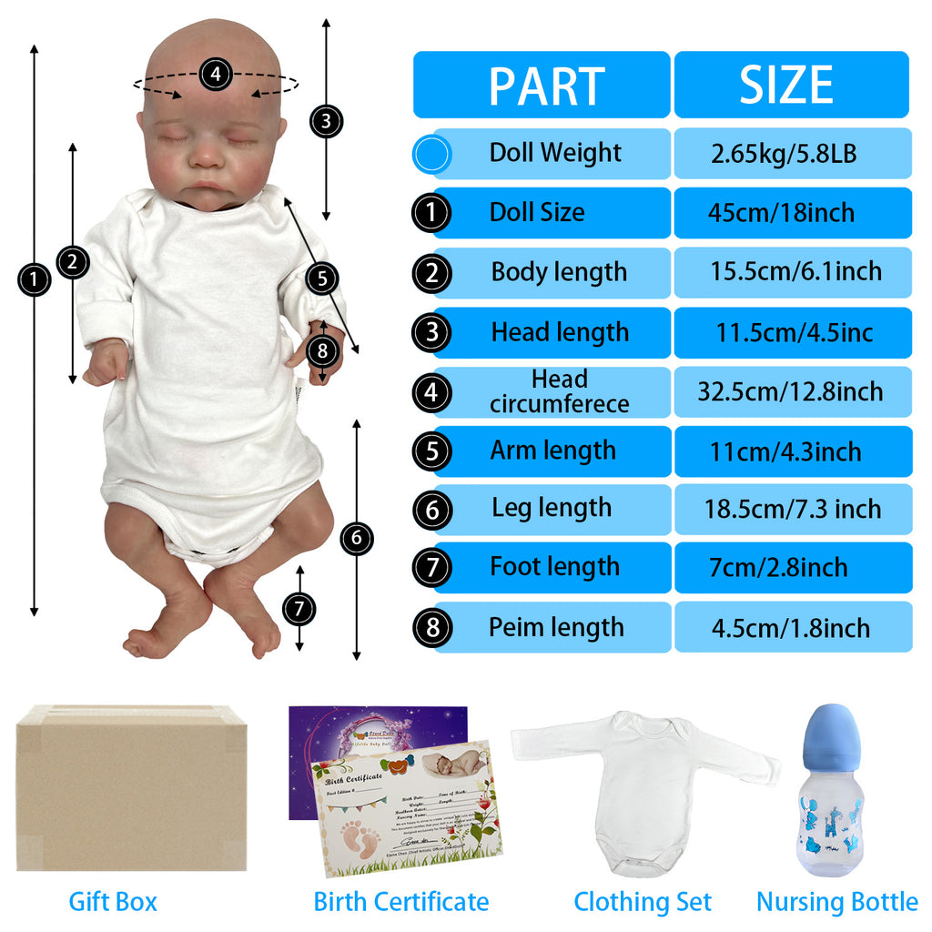 45cm Bebe Reborn Doll Girl Full Body Soft Silicone Painted