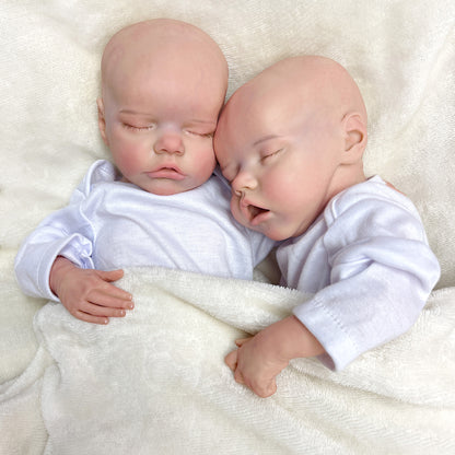 43CM Full Body Soft Solid Silicone Twins Bebe Reborn Girl 3D Painted Lifelike Real Dolls Boneca Reborn