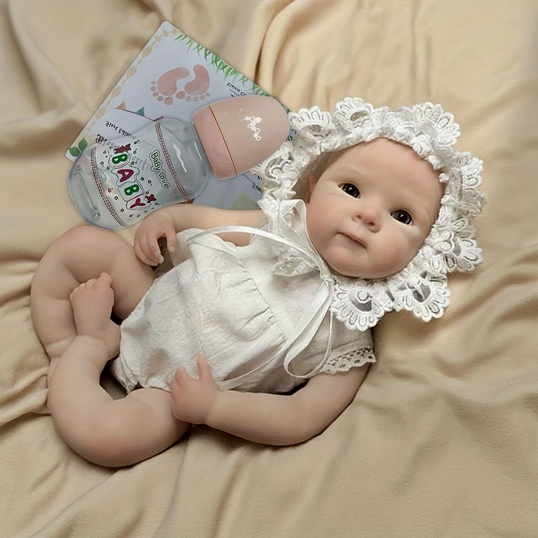 13Inch/33cm Adorable Reborn Silicone Girl Doll Bettie Can Open Mouth Whole Body Soft Solid Silicone Girl Handemade Painted Detailed Skin Newborn Baby Dolls With White Suit Best Gifts For Family