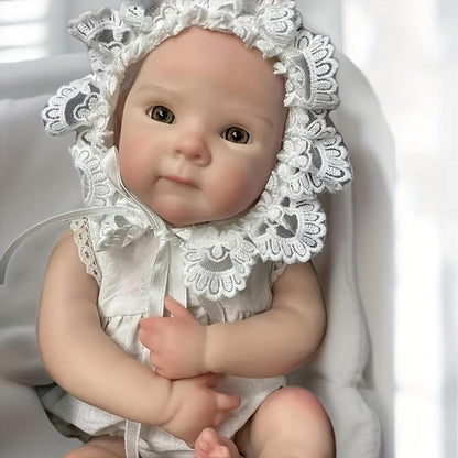 13Inch/33cm Adorable Reborn Silicone Girl Doll Bettie Can Open Mouth Whole Body Soft Solid Silicone Girl Handemade Painted Detailed Skin Newborn Baby Dolls With White Suit Best Gifts For Family
