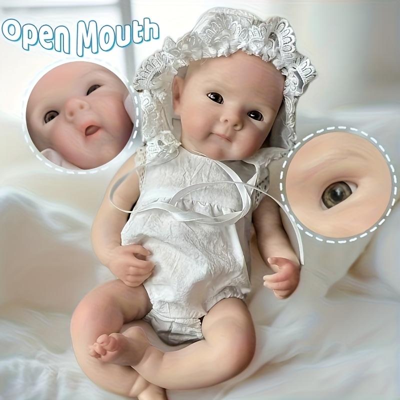13Inch/33cm Adorable Reborn Silicone Girl Doll Bettie Can Open Mouth Whole Body Soft Solid Silicone Girl Handemade Painted Detailed Skin Newborn Baby Dolls With White Suit Best Gifts For Family