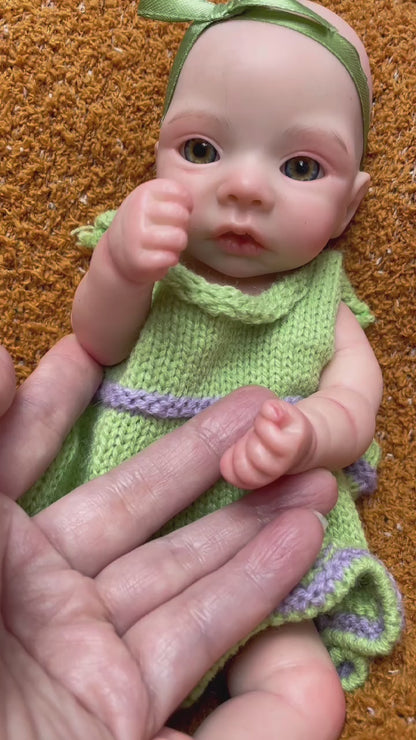 11 Inch Attractive Mini Size Reborn Doll Full Body Silicone With Hand-painted Skin