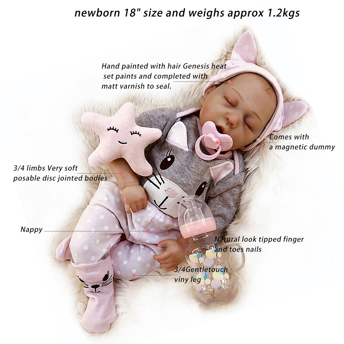 Reborn Doll 47.5 CM Hand-Drawing Premie Baby Boy Hair Lifelike Real Soft Touch Cuddly Reborn Bbay Doll - Reborn With Love Baby Dolls Store